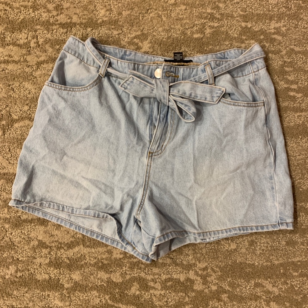 high-waisted belted denim shorts